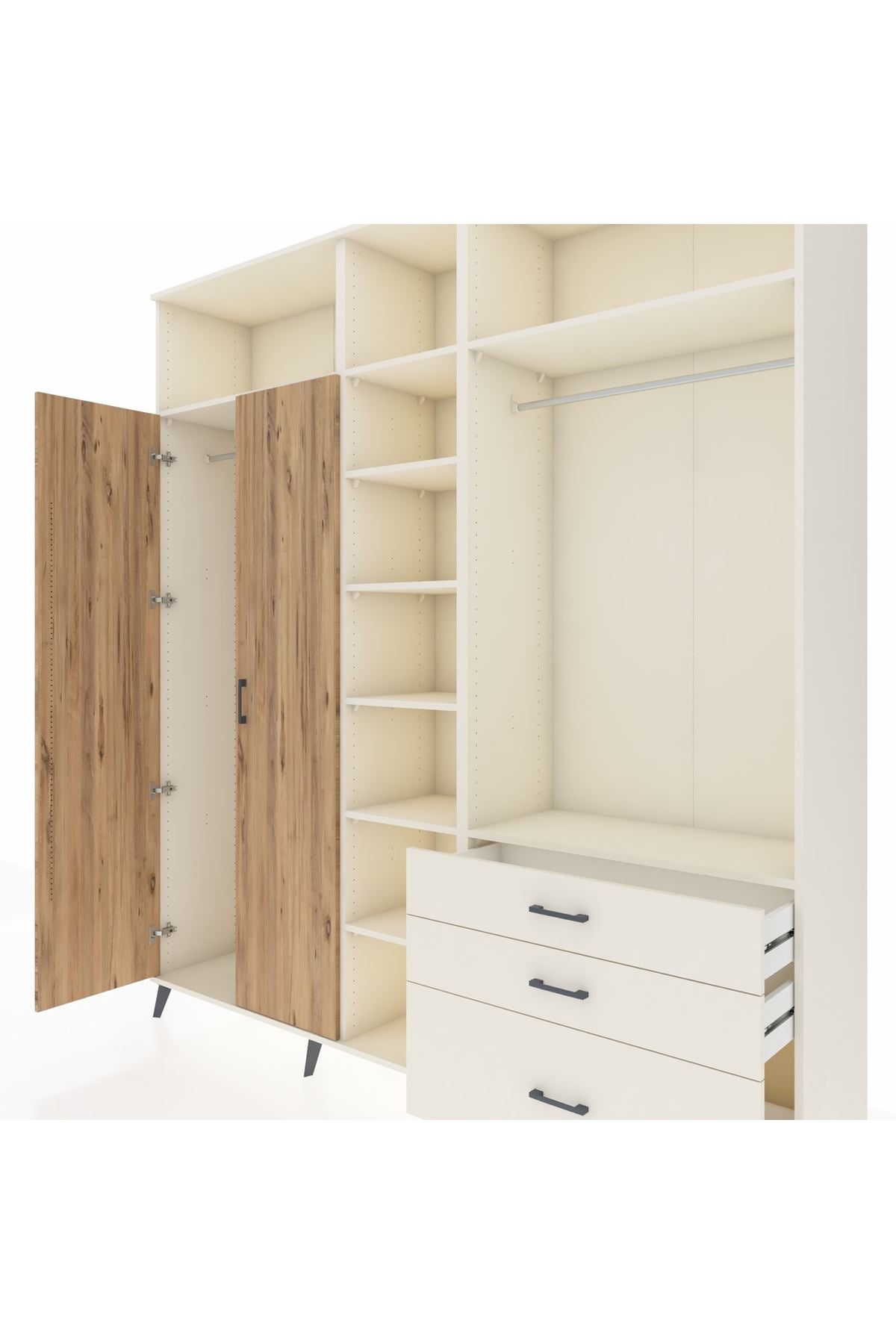 Hyperion Dolap 9 Raflı 3 Çekmeceli 2 Askılı 220x44x243 Aytaşı-Çam/Aytaşı