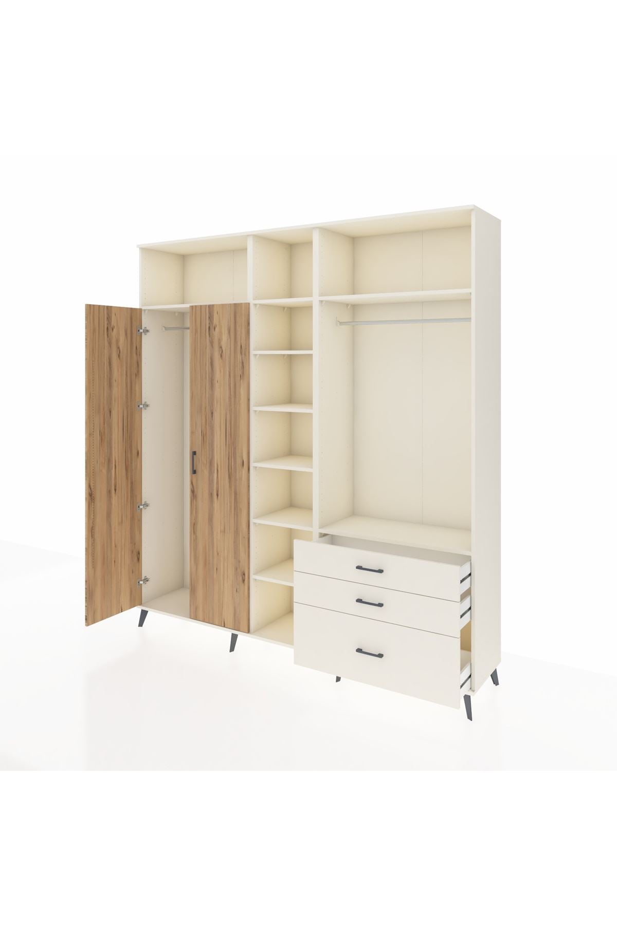 Hyperion Dolap 9 Raflı 3 Çekmeceli 2 Askılı 220x44x243 Aytaşı-Çam/Aytaşı