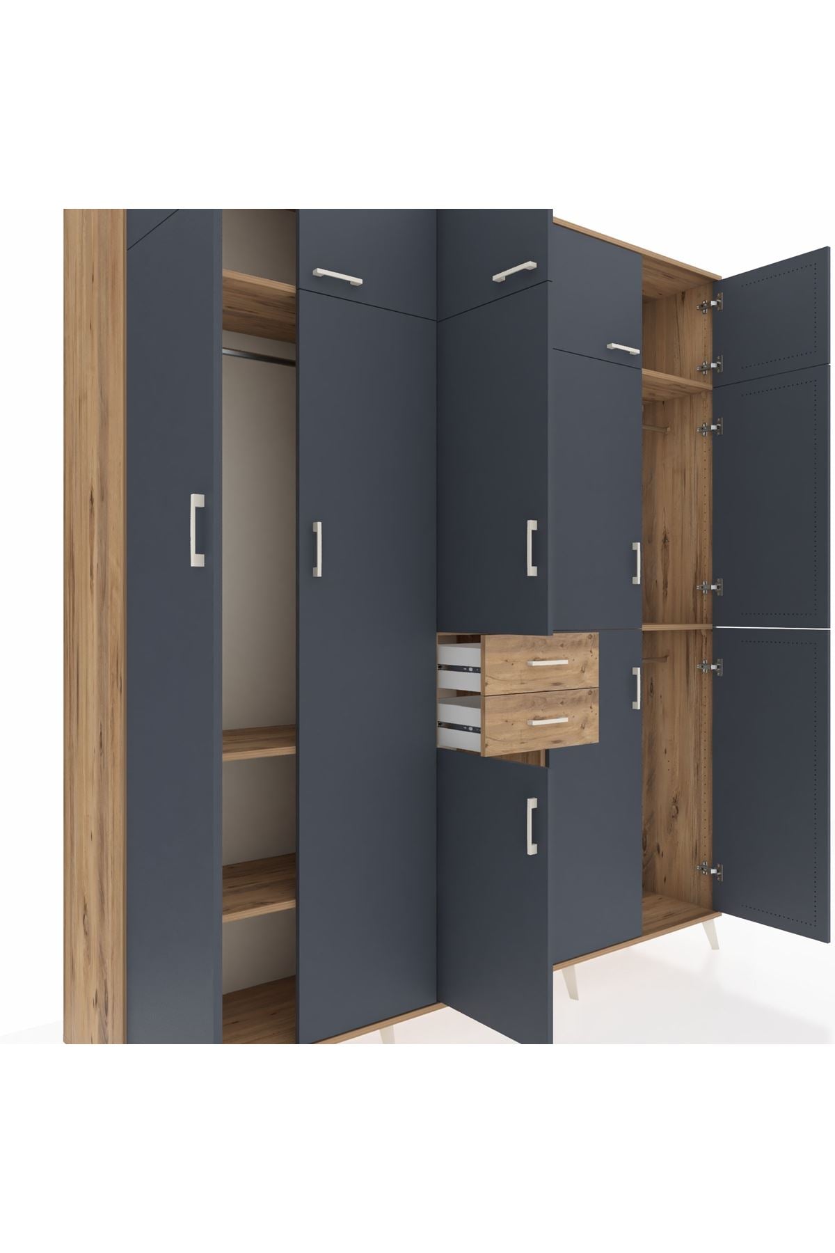 Hyperion Dolap 10 Raflı 2 Çekmeceli 3 Askılı 220x44x243 Çam-Antrasit/Çam