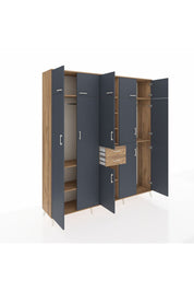 Hyperion Dolap 10 Raflı 2 Çekmeceli 3 Askılı 220x44x243 Çam-Antrasit/Çam