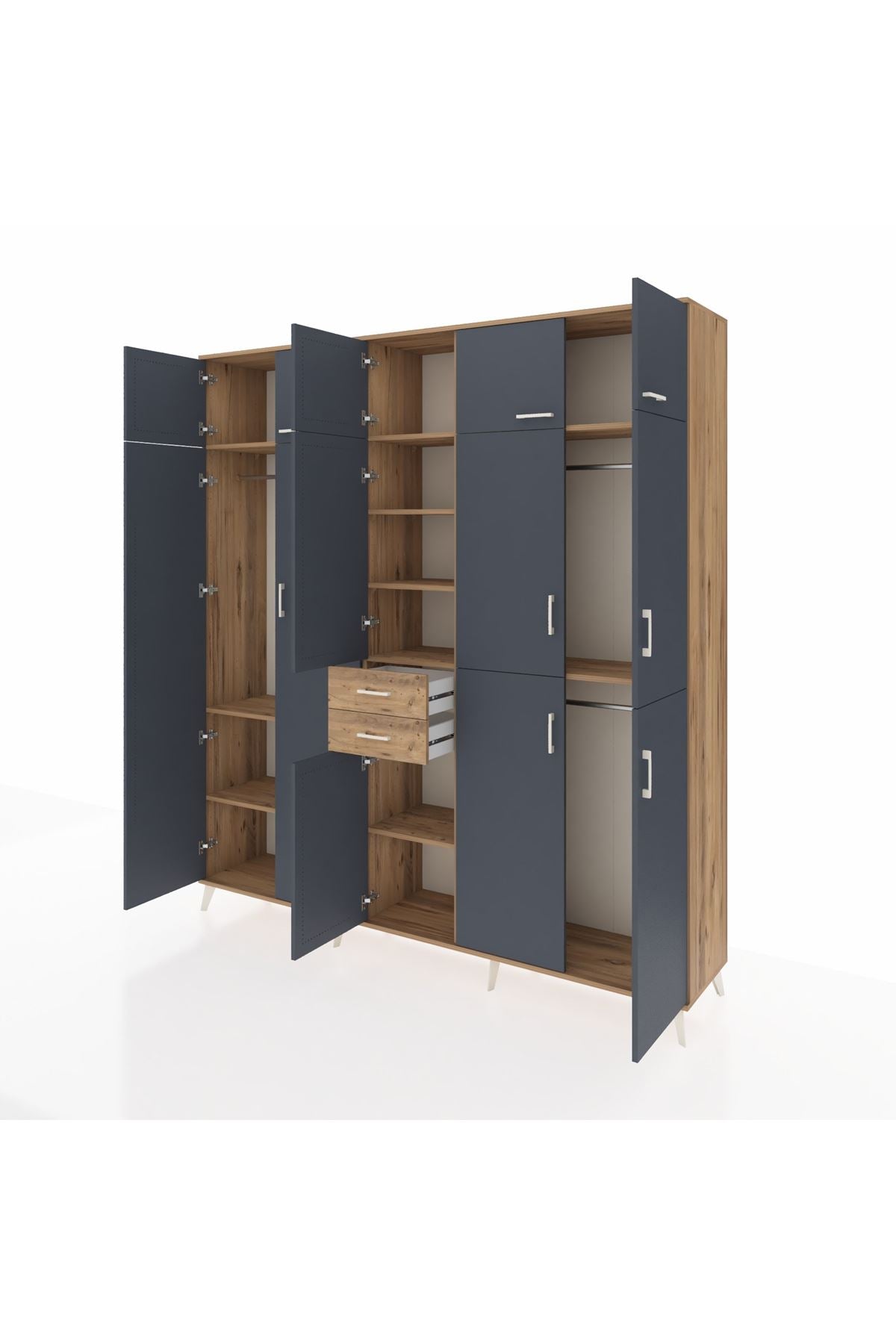 Hyperion Dolap 10 Raflı 2 Çekmeceli 3 Askılı 220x44x243 Çam-Antrasit/Çam