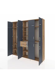 Hyperion Dolap 10 Raflı 2 Çekmeceli 3 Askılı 220x44x243 Çam-Antrasit/Çam