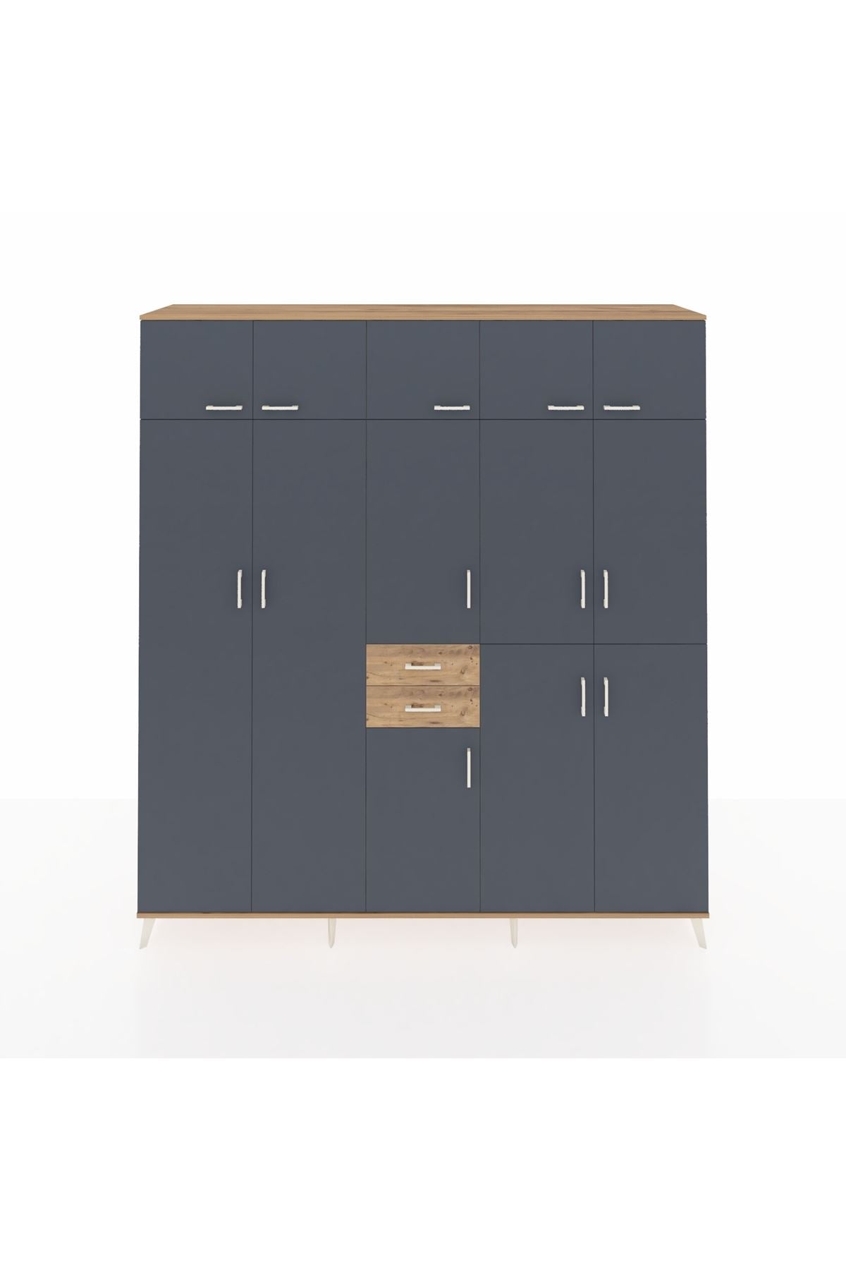 Hyperion Dolap 10 Raflı 2 Çekmeceli 3 Askılı 220x44x243 Çam-Antrasit/Çam