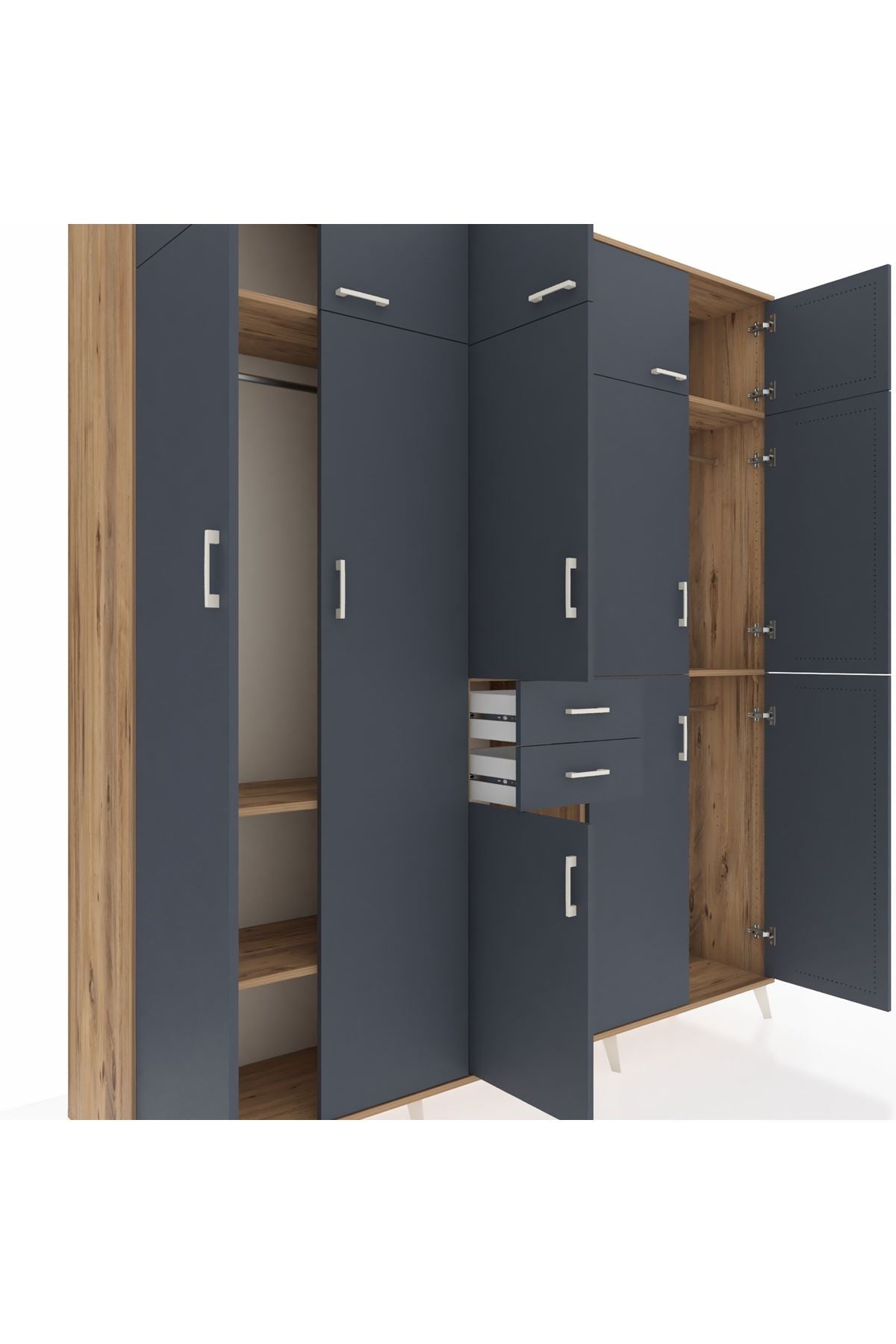 Hyperion Dolap 10 Raflı 2 Çekmeceli 3 Askılı 220x44x243 Çam-Antrasit/Antrasit