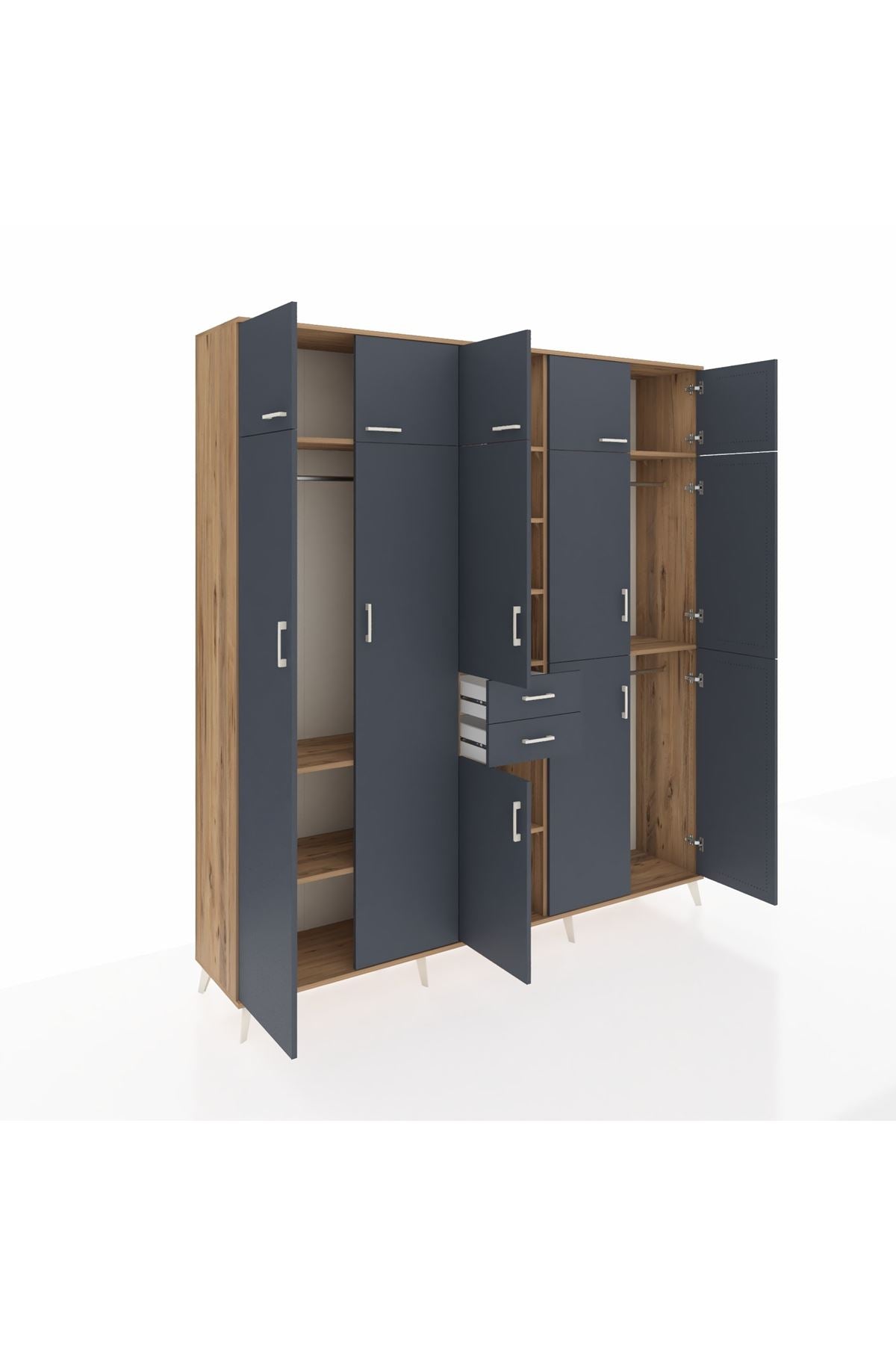 Hyperion Dolap 10 Raflı 2 Çekmeceli 3 Askılı 220x44x243 Çam-Antrasit/Antrasit