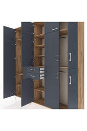 Hyperion Dolap 10 Raflı 2 Çekmeceli 3 Askılı 220x44x243 Çam-Antrasit/Antrasit