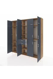 Hyperion Dolap 10 Raflı 2 Çekmeceli 3 Askılı 220x44x243 Çam-Antrasit/Antrasit