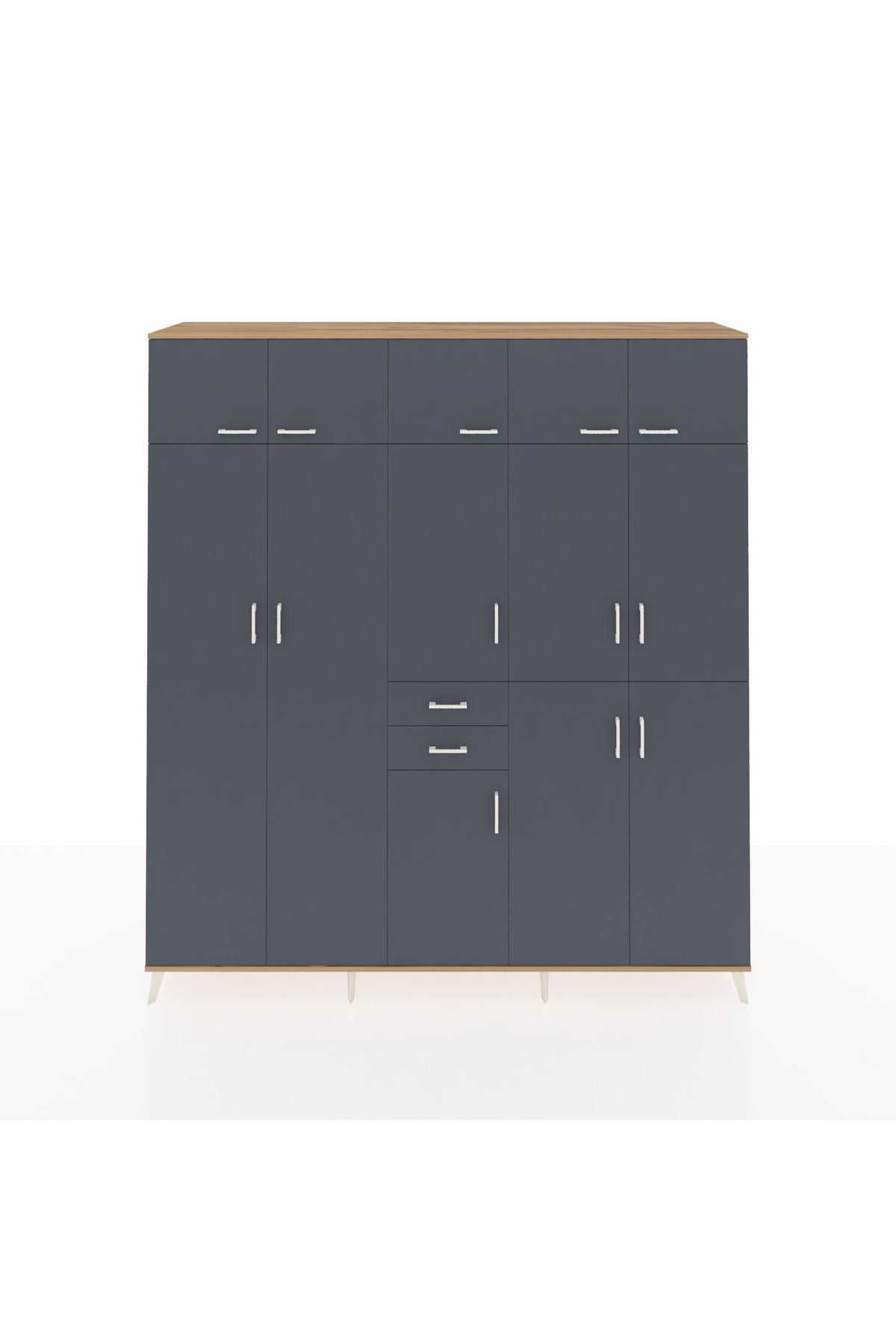 Hyperion Dolap 10 Raflı 2 Çekmeceli 3 Askılı 220x44x243 Çam-Antrasit/Antrasit