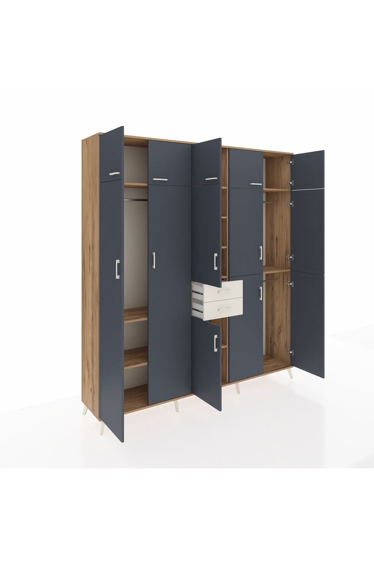 Hyperion Dolap 10 Raflı 2 Çekmeceli 3 Askılı 220x44x243 Çam-Antrasit/Aytaşı