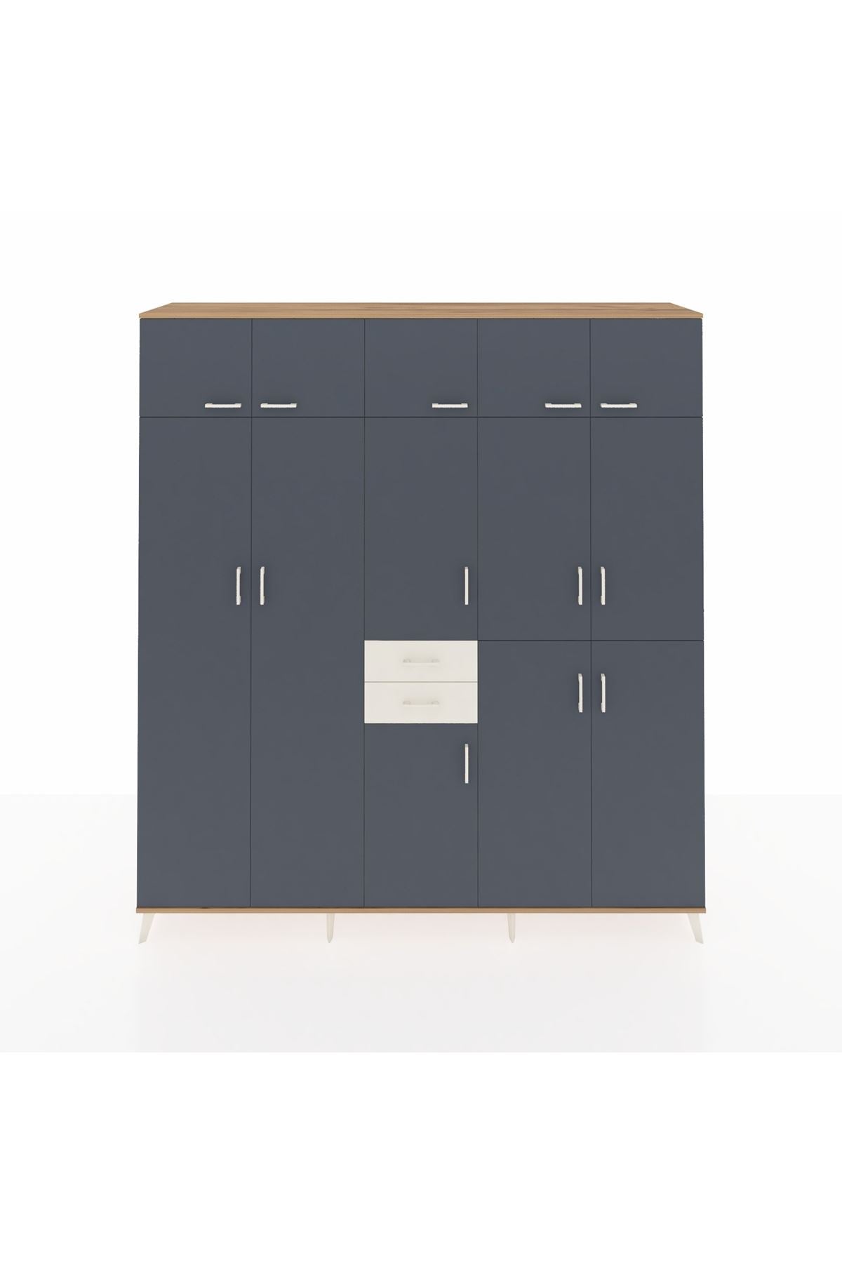 Hyperion Dolap 10 Raflı 2 Çekmeceli 3 Askılı 220x44x243 Çam-Antrasit/Aytaşı