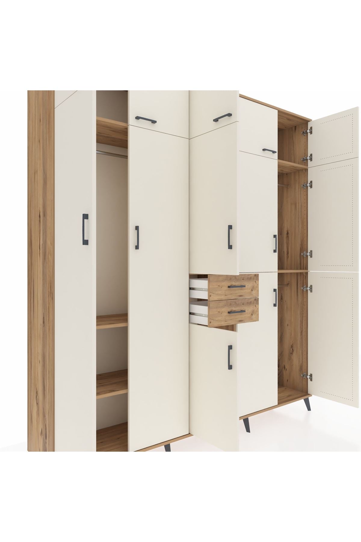 Hyperion Dolap 10 Raflı 2 Çekmeceli 3 Askılı 220x44x243 Çam-Aytaşı/Çam