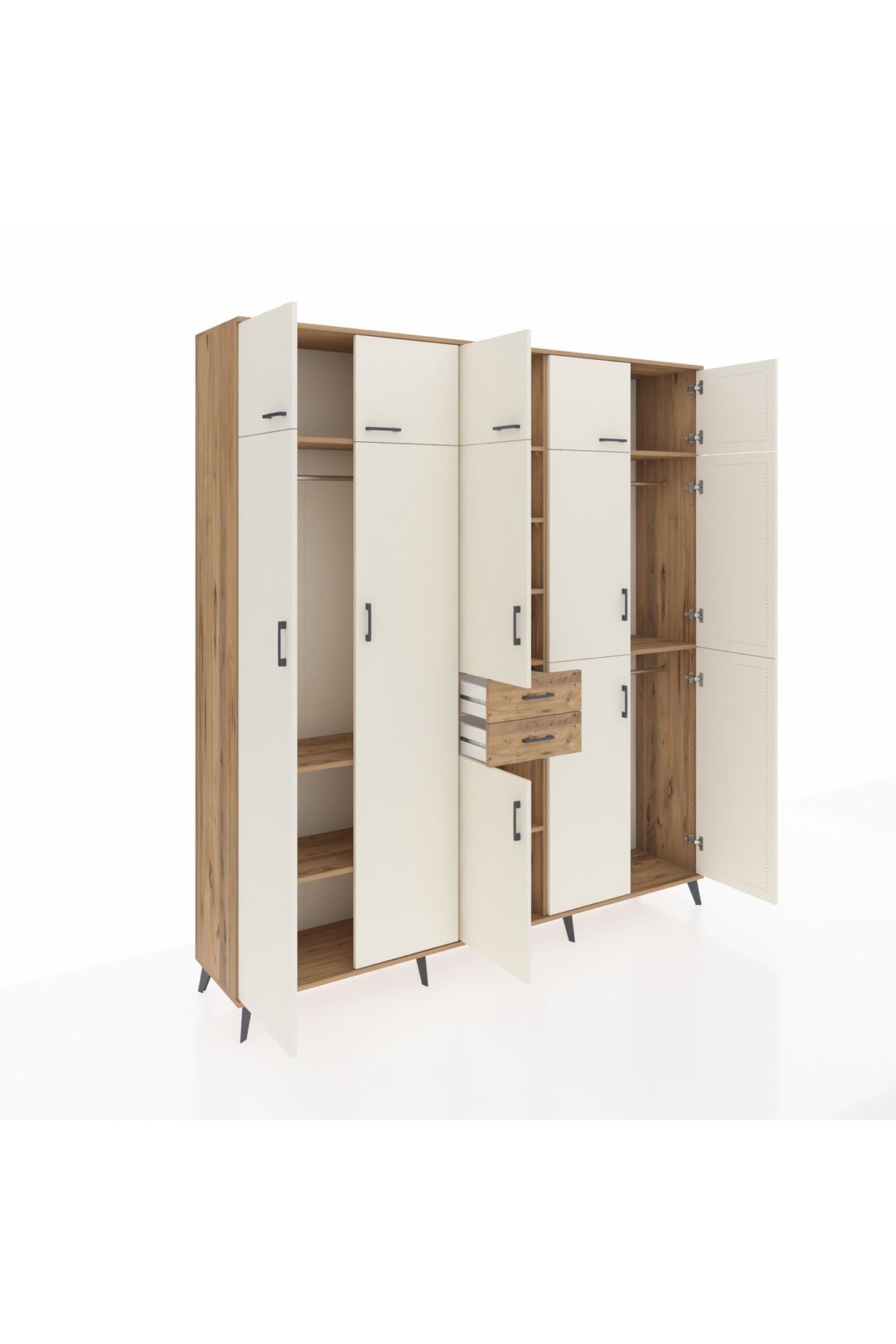 Hyperion Dolap 10 Raflı 2 Çekmeceli 3 Askılı 220x44x243 Çam-Aytaşı/Çam