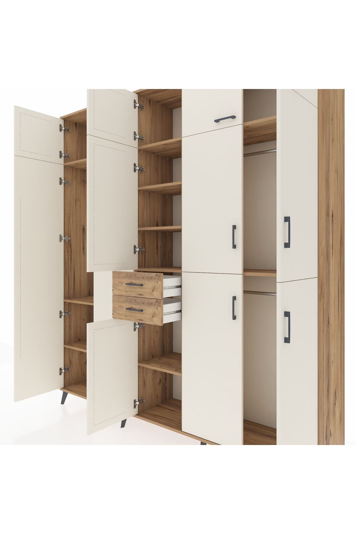 Hyperion Dolap 10 Raflı 2 Çekmeceli 3 Askılı 220x44x243 Çam-Aytaşı/Çam