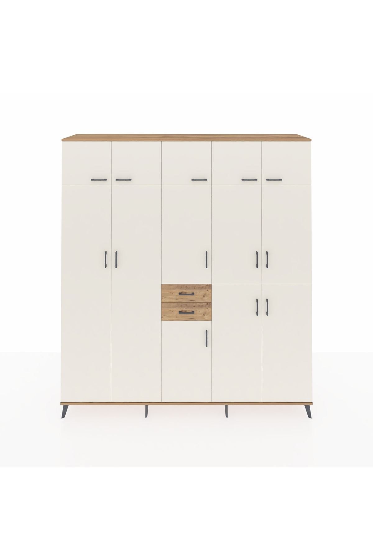 Hyperion Dolap 10 Raflı 2 Çekmeceli 3 Askılı 220x44x243 Çam-Aytaşı/Çam