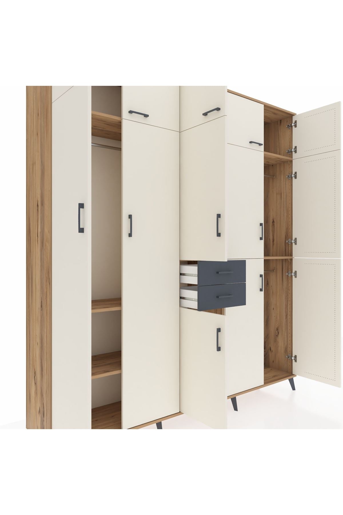 Hyperion Dolap 10 Raflı 2 Çekmeceli 3 Askılı 220x44x243 Çam-Aytaşı/Antrasit