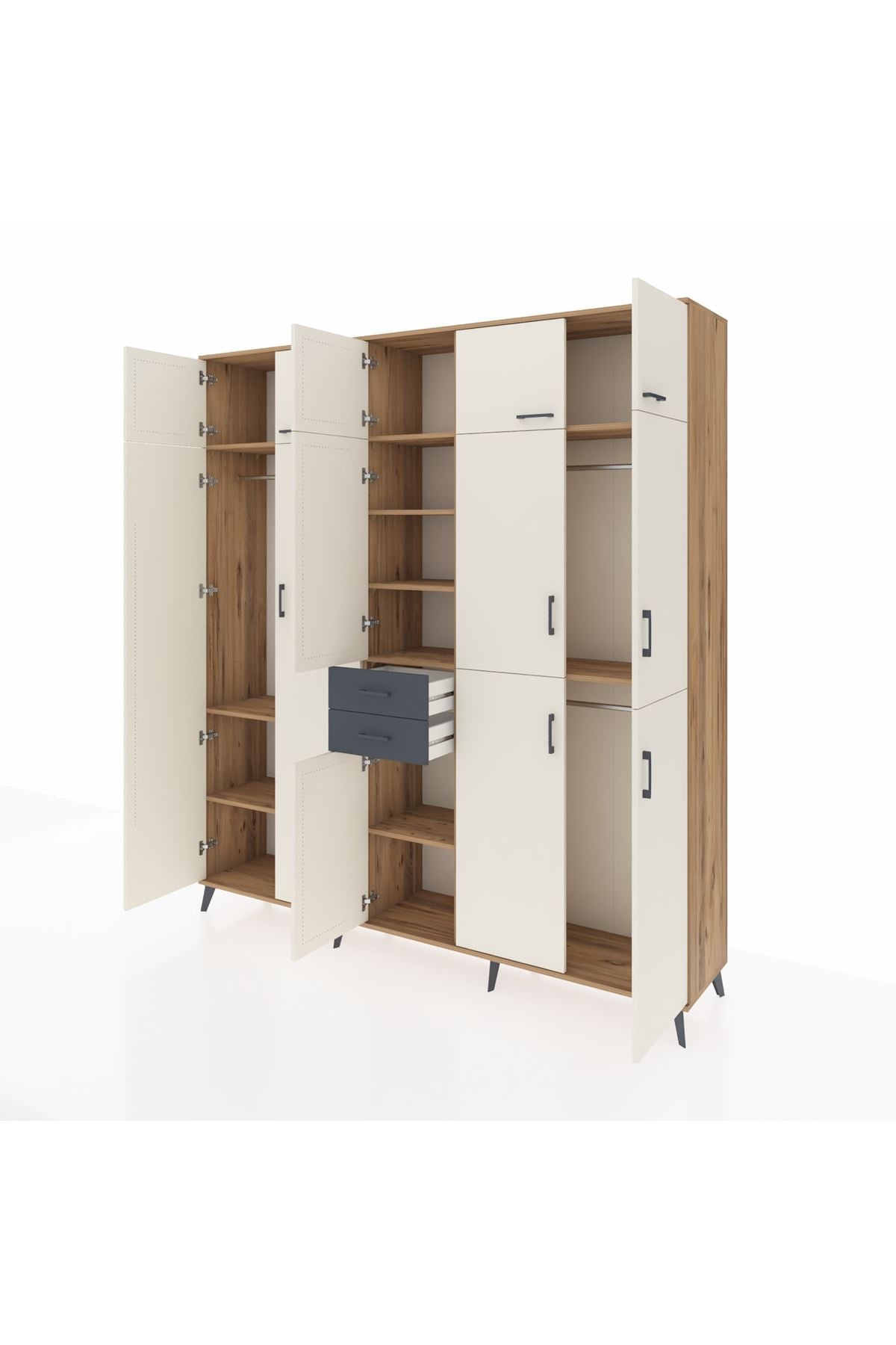 Hyperion Dolap 10 Raflı 2 Çekmeceli 3 Askılı 220x44x243 Çam-Aytaşı/Antrasit