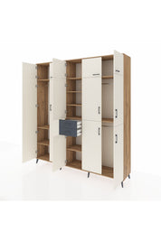 Hyperion Dolap 10 Raflı 2 Çekmeceli 3 Askılı 220x44x243 Çam-Aytaşı/Antrasit