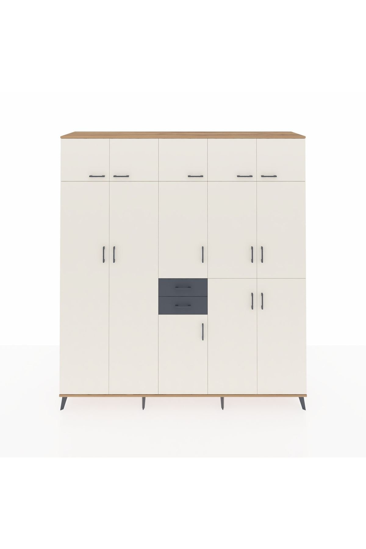 Hyperion Dolap 10 Raflı 2 Çekmeceli 3 Askılı 220x44x243 Çam-Aytaşı/Antrasit