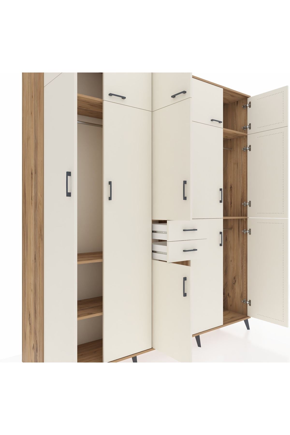 Hyperion Dolap 10 Raflı 2 Çekmeceli 3 Askılı 220x44x243 Çam-Aytaşı/Aytaşı