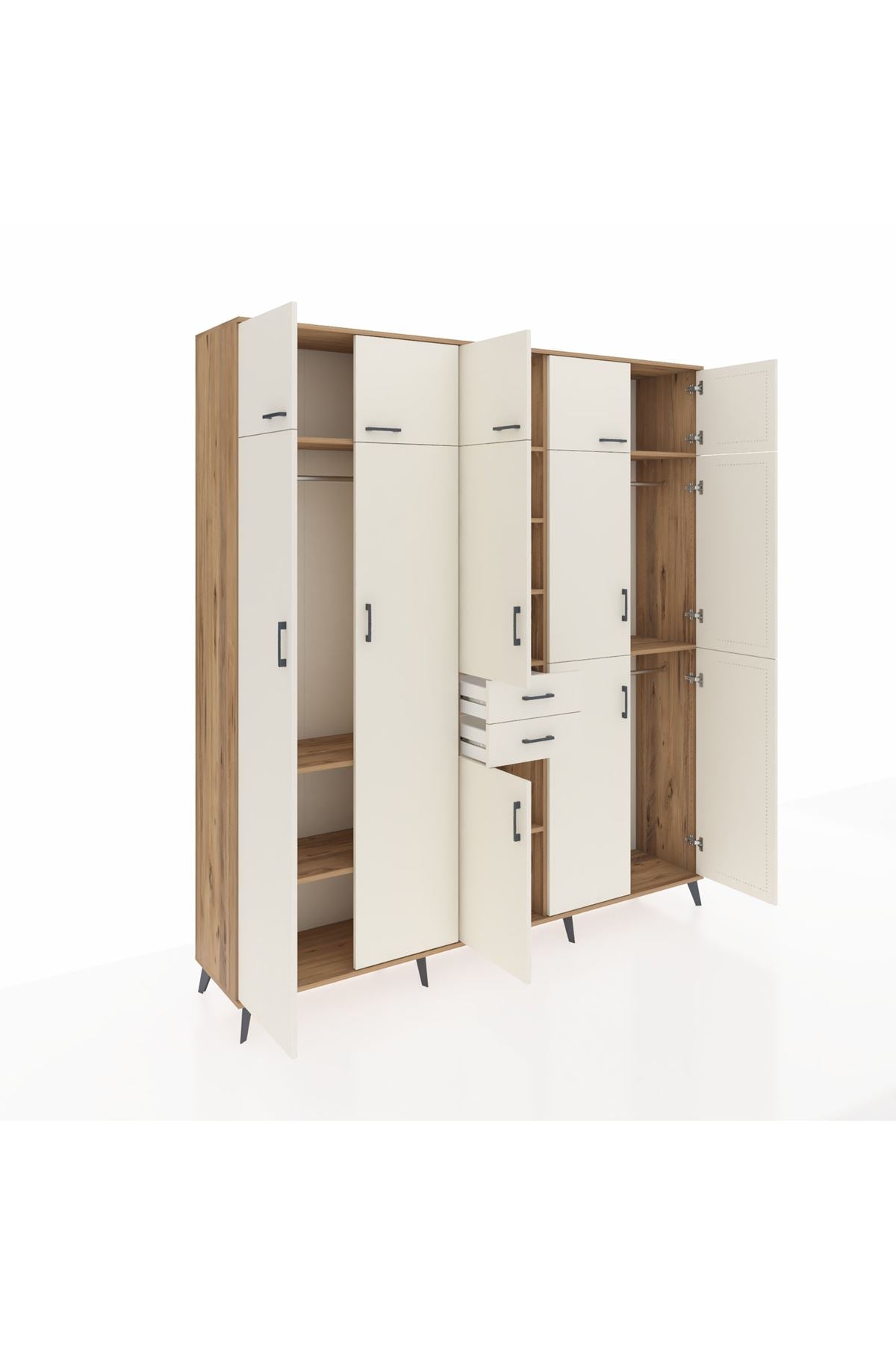 Hyperion Dolap 10 Raflı 2 Çekmeceli 3 Askılı 220x44x243 Çam-Aytaşı/Aytaşı