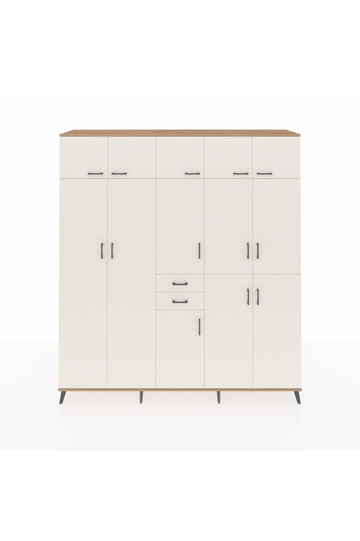 Hyperion Dolap 10 Raflı 2 Çekmeceli 3 Askılı 220x44x243 Çam-Aytaşı/Aytaşı