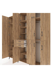 Hyperion Dolap 10 Raflı 2 Çekmeceli 3 Askılı 220x44x243 Çam-Çam/Çam