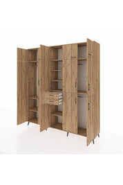 Hyperion Dolap 10 Raflı 2 Çekmeceli 3 Askılı 220x44x243 Çam-Çam/Çam