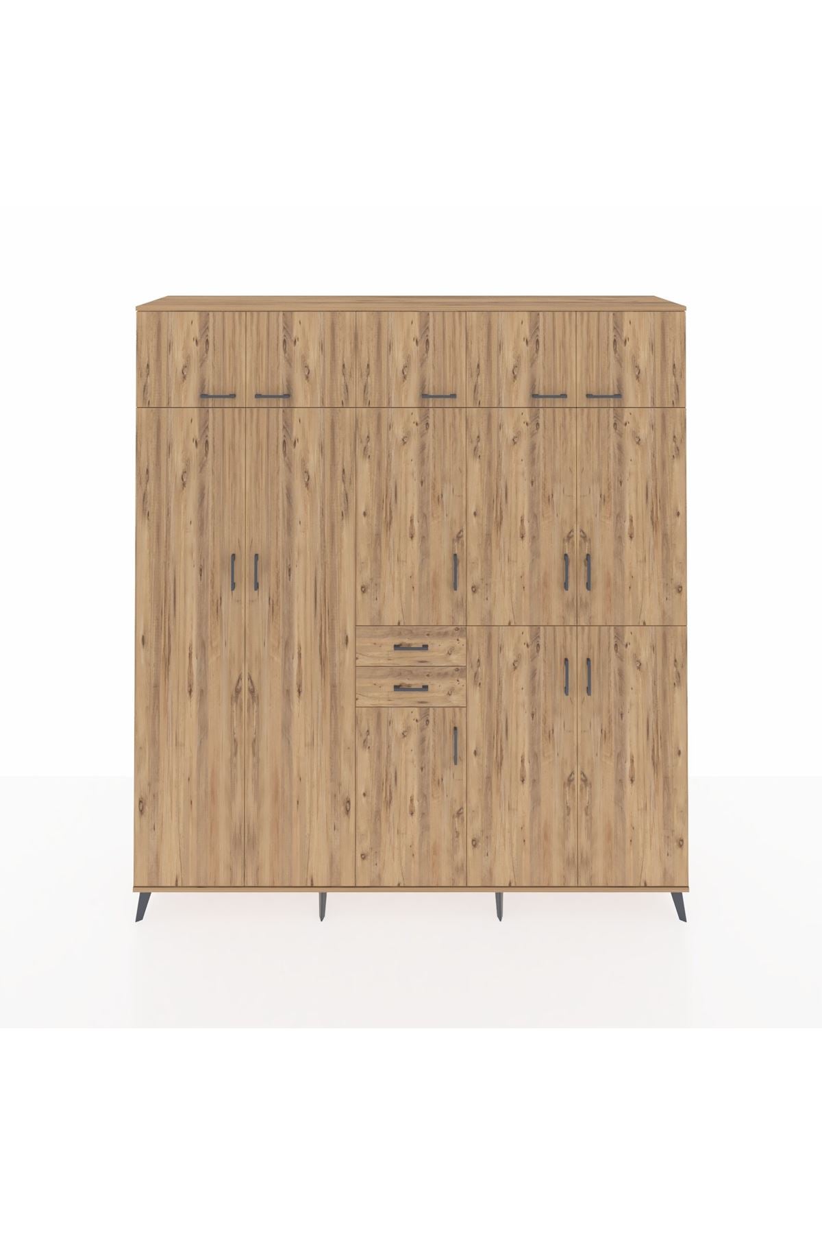 Hyperion Dolap 10 Raflı 2 Çekmeceli 3 Askılı 220x44x243 Çam-Çam/Çam