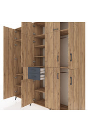 Hyperion Dolap 10 Raflı 2 Çekmeceli 3 Askılı 220x44x243 Çam-Çam/Antrasit