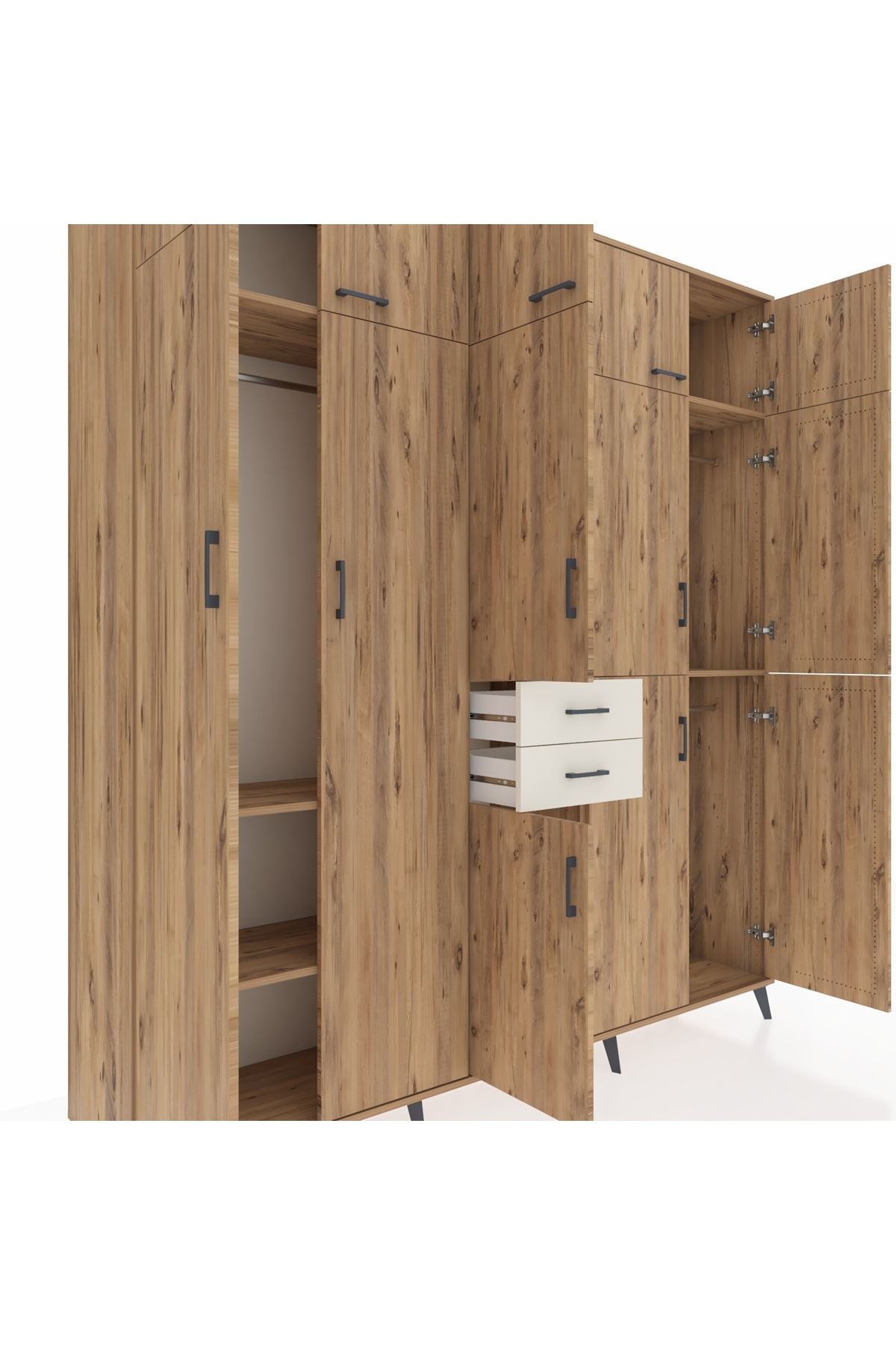 Hyperion Dolap 10 Raflı 2 Çekmeceli 3 Askılı 220x44x243 Çam-Çam/Aytaşı