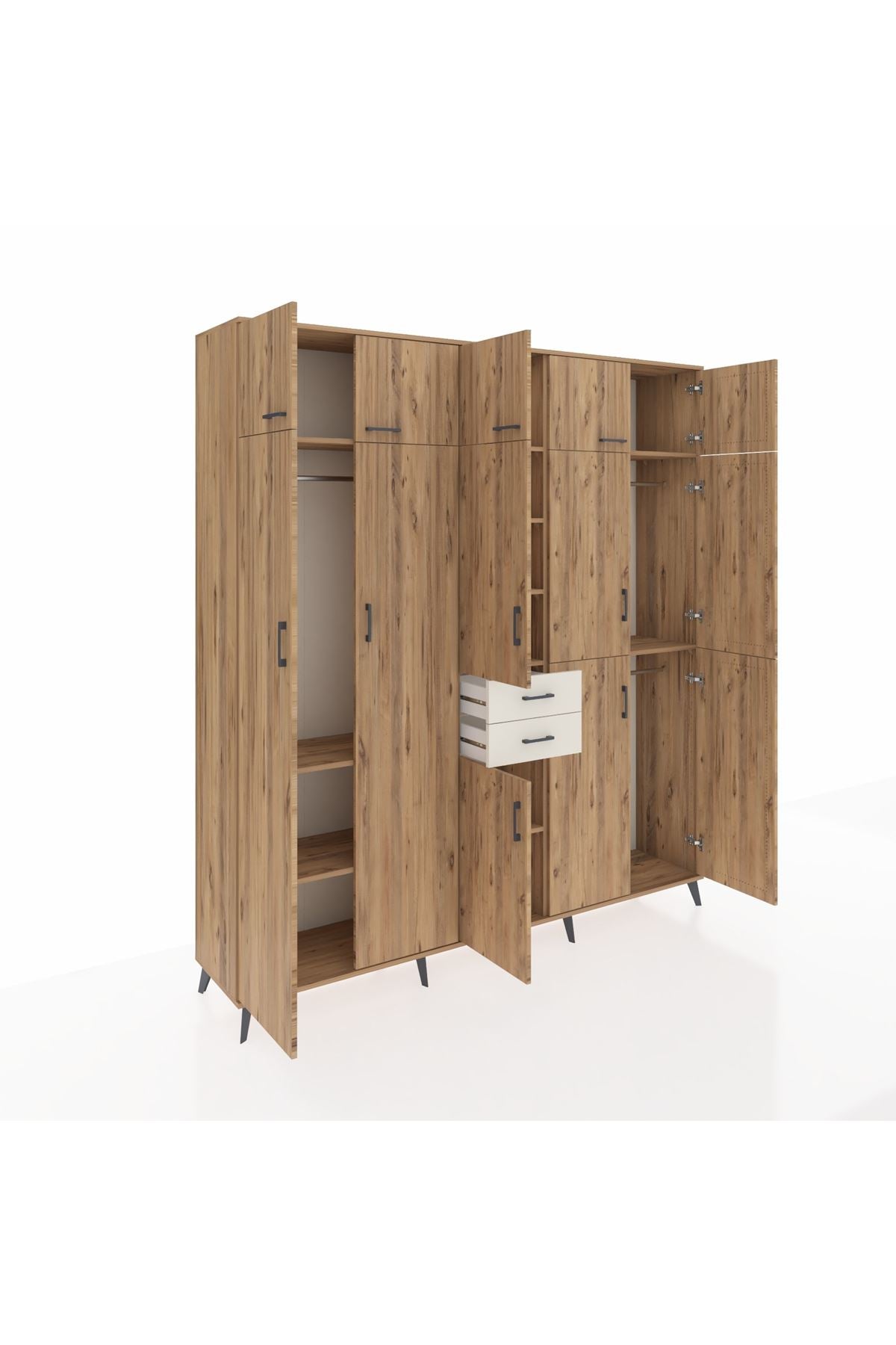 Hyperion Dolap 10 Raflı 2 Çekmeceli 3 Askılı 220x44x243 Çam-Çam/Aytaşı