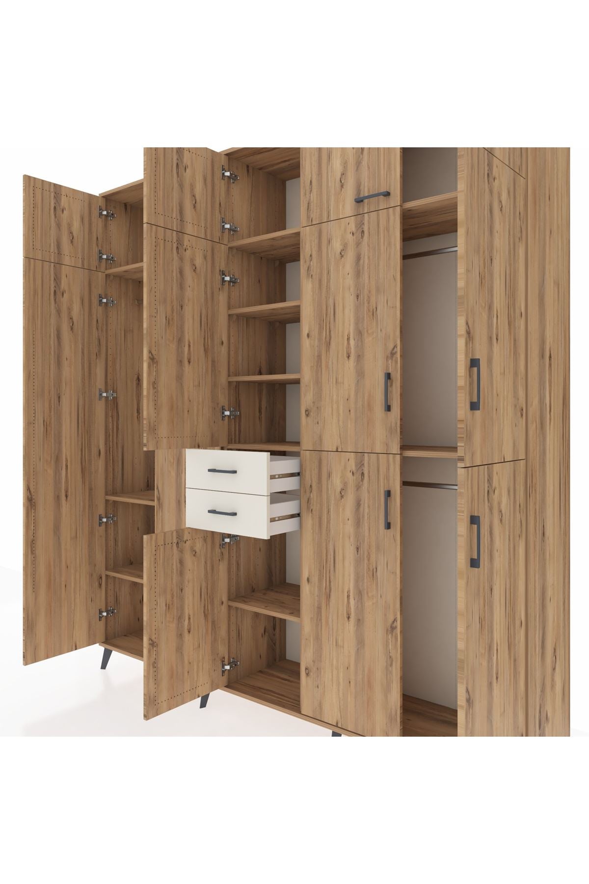 Hyperion Dolap 10 Raflı 2 Çekmeceli 3 Askılı 220x44x243 Çam-Çam/Aytaşı