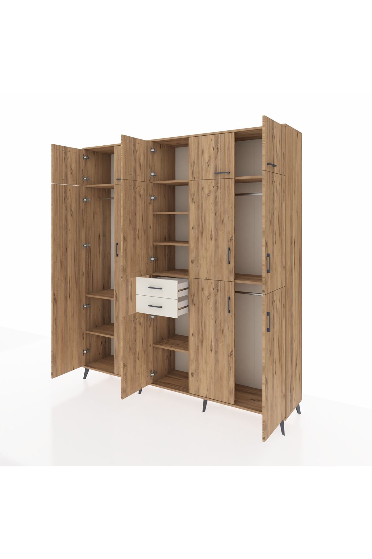 Hyperion Dolap 10 Raflı 2 Çekmeceli 3 Askılı 220x44x243 Çam-Çam/Aytaşı