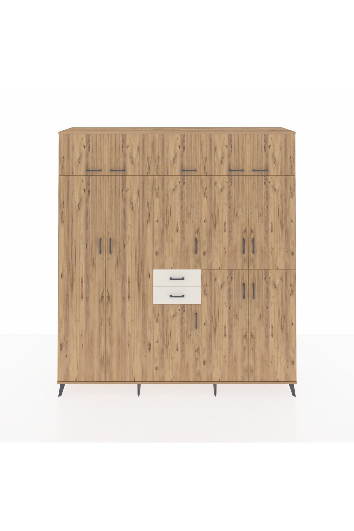 Hyperion Dolap 10 Raflı 2 Çekmeceli 3 Askılı 220x44x243 Çam-Çam/Aytaşı