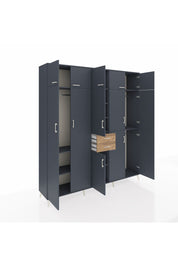 Hyperion Dolap 10 Raflı 2 Çekmeceli 3 Askılı 220x44x243 Antrasit-Antrasit/Çam