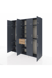 Hyperion Dolap 10 Raflı 2 Çekmeceli 3 Askılı 220x44x243 Antrasit-Antrasit/Çam