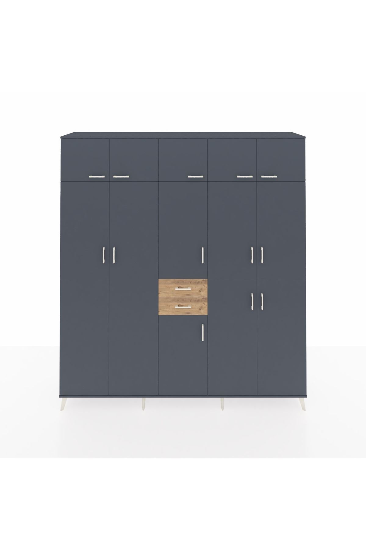 Hyperion Dolap 10 Raflı 2 Çekmeceli 3 Askılı 220x44x243 Antrasit-Antrasit/Çam