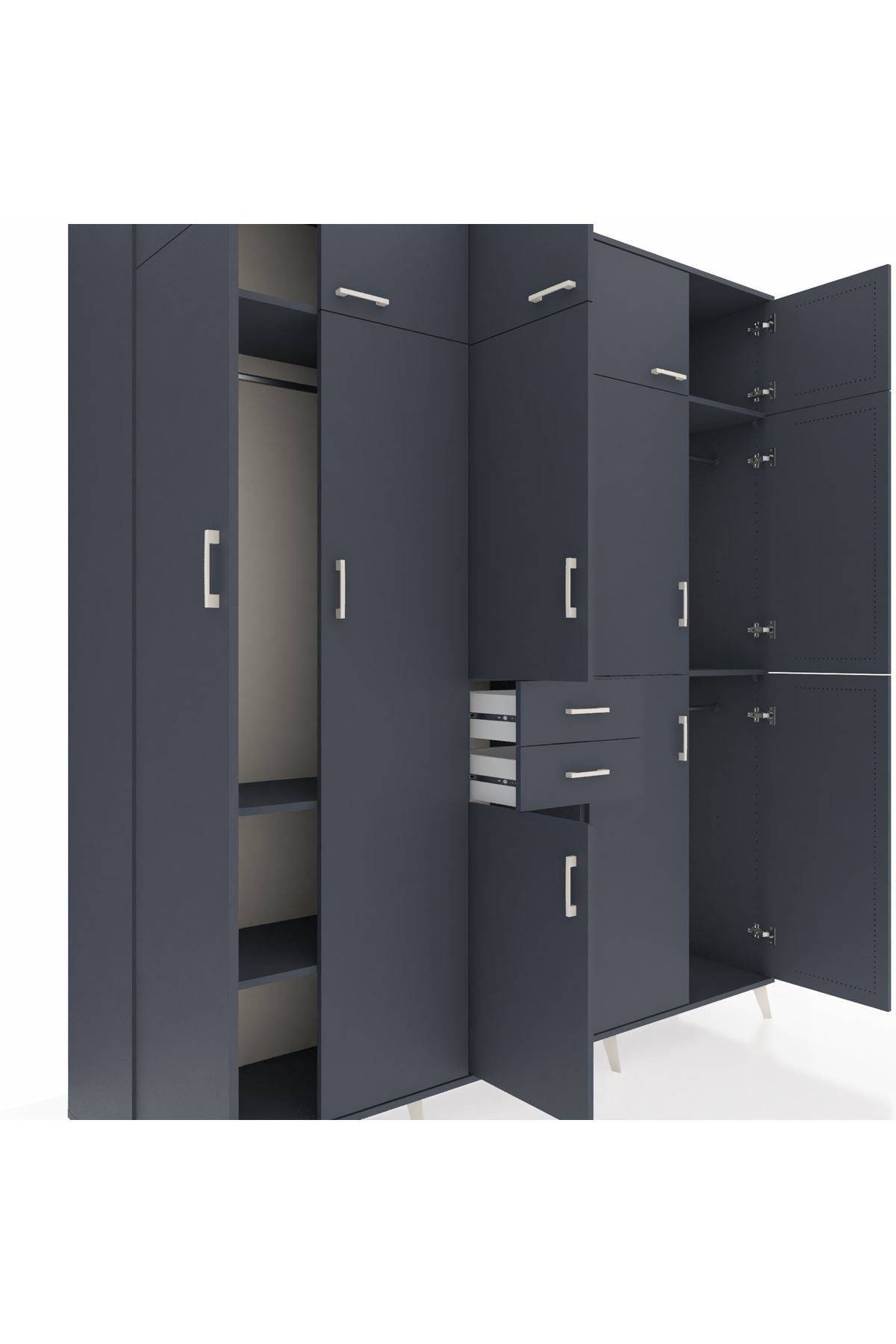 Hyperion Dolap 10 Raflı 2 Çekmeceli 3 Askılı 220x44x243 Antrasit-Antrasit/Antrasit