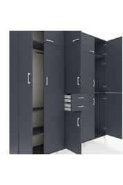 Hyperion Dolap 10 Raflı 2 Çekmeceli 3 Askılı 220x44x243 Antrasit-Antrasit/Antrasit