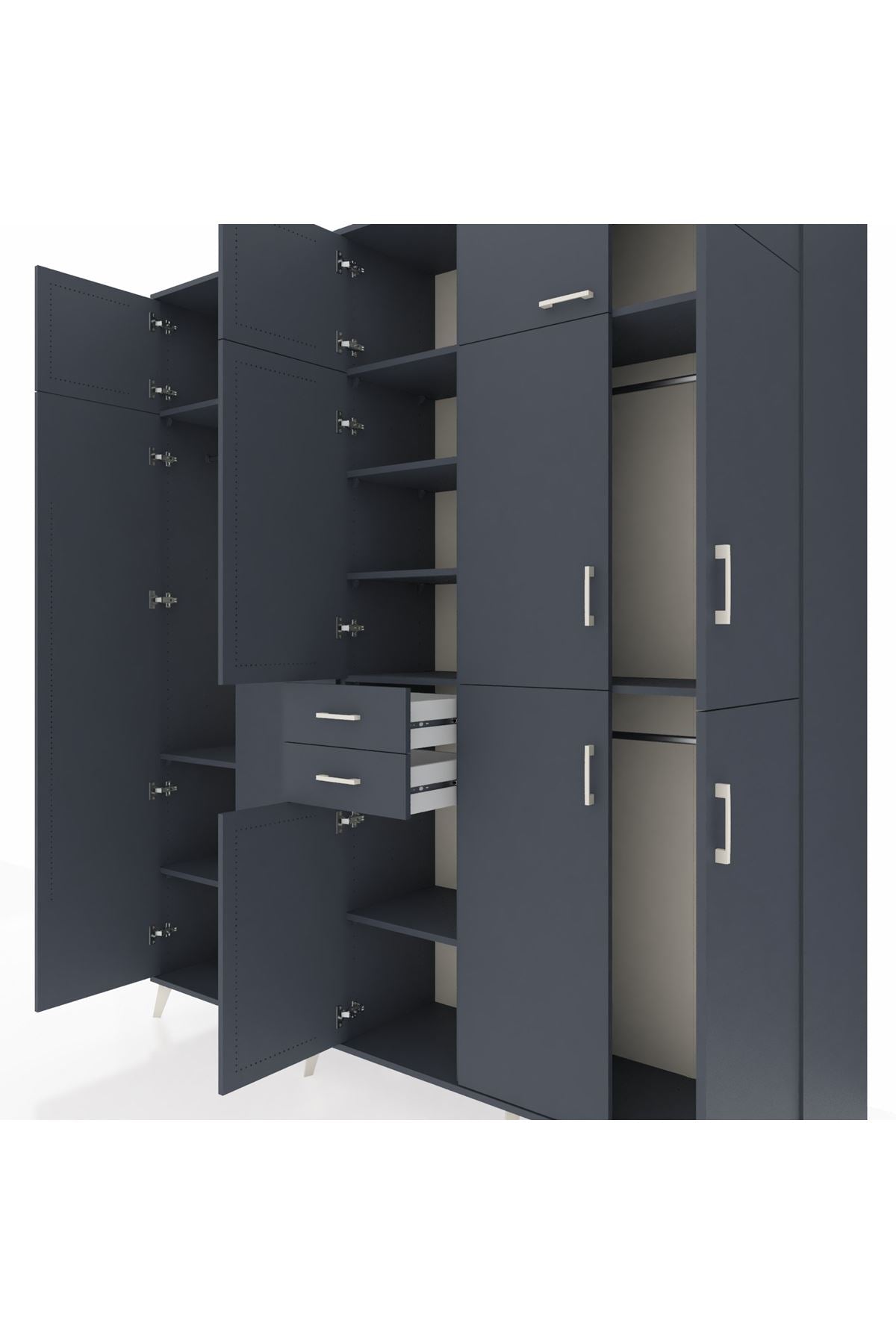 Hyperion Dolap 10 Raflı 2 Çekmeceli 3 Askılı 220x44x243 Antrasit-Antrasit/Antrasit