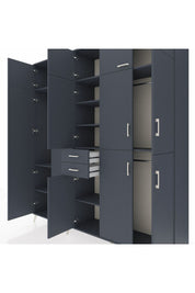 Hyperion Dolap 10 Raflı 2 Çekmeceli 3 Askılı 220x44x243 Antrasit-Antrasit/Antrasit
