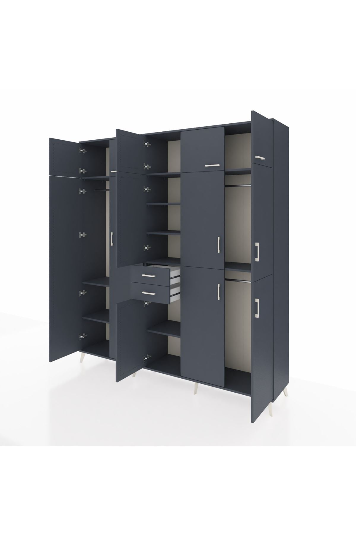 Hyperion Dolap 10 Raflı 2 Çekmeceli 3 Askılı 220x44x243 Antrasit-Antrasit/Antrasit