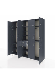 Hyperion Dolap 10 Raflı 2 Çekmeceli 3 Askılı 220x44x243 Antrasit-Antrasit/Antrasit