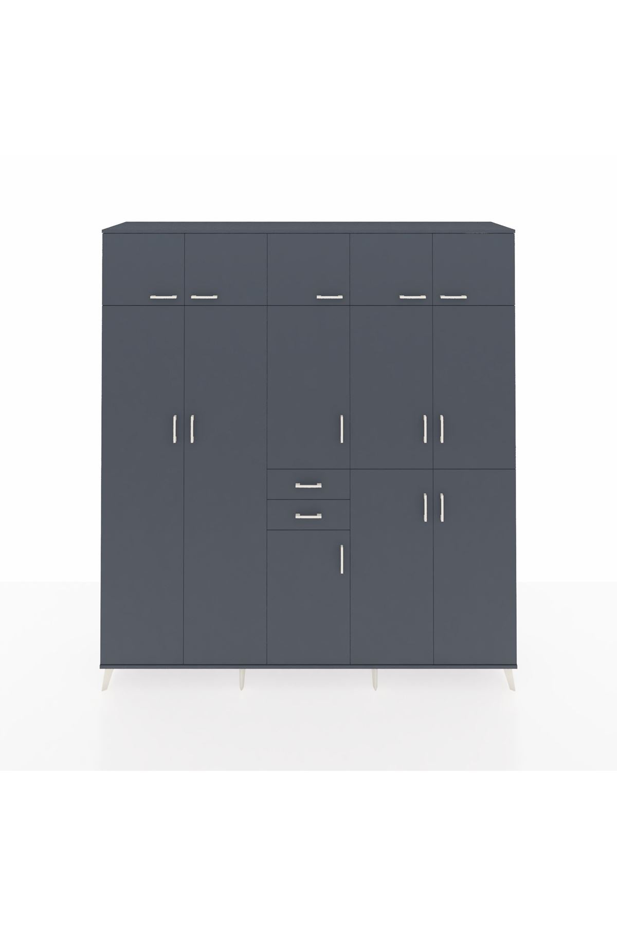 Hyperion Dolap 10 Raflı 2 Çekmeceli 3 Askılı 220x44x243 Antrasit-Antrasit/Antrasit