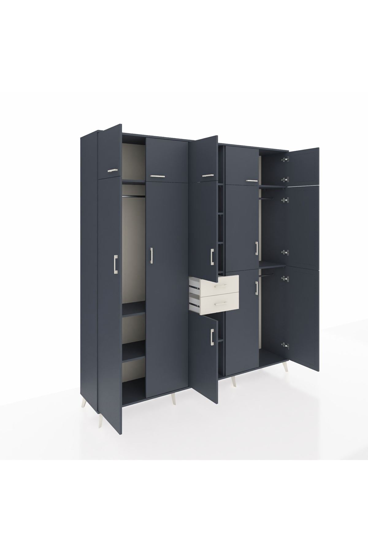 Hyperion Dolap 10 Raflı 2 Çekmeceli 3 Askılı 220x44x243 Antrasit-Antrasit/Aytaşı