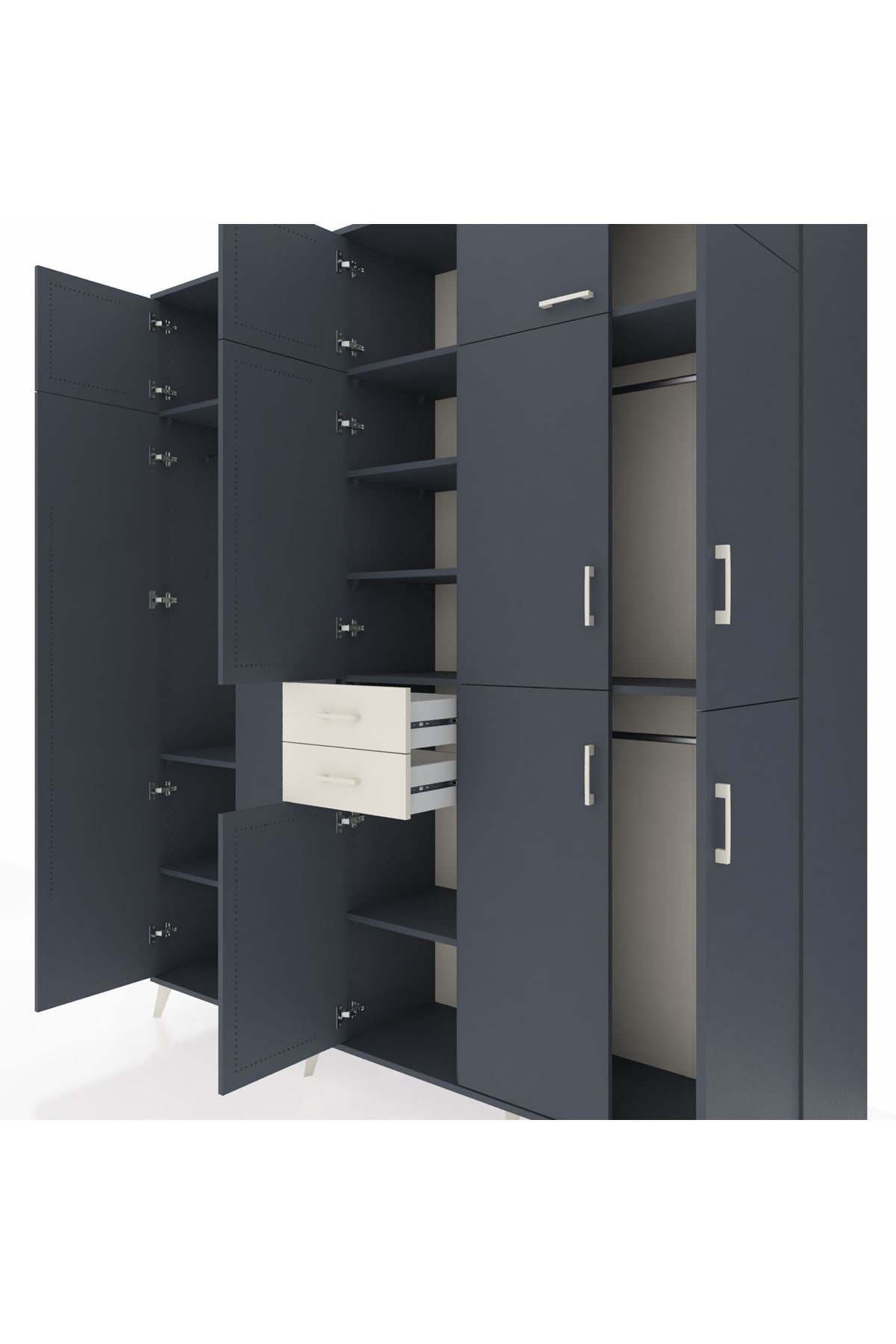 Hyperion Dolap 10 Raflı 2 Çekmeceli 3 Askılı 220x44x243 Antrasit-Antrasit/Aytaşı