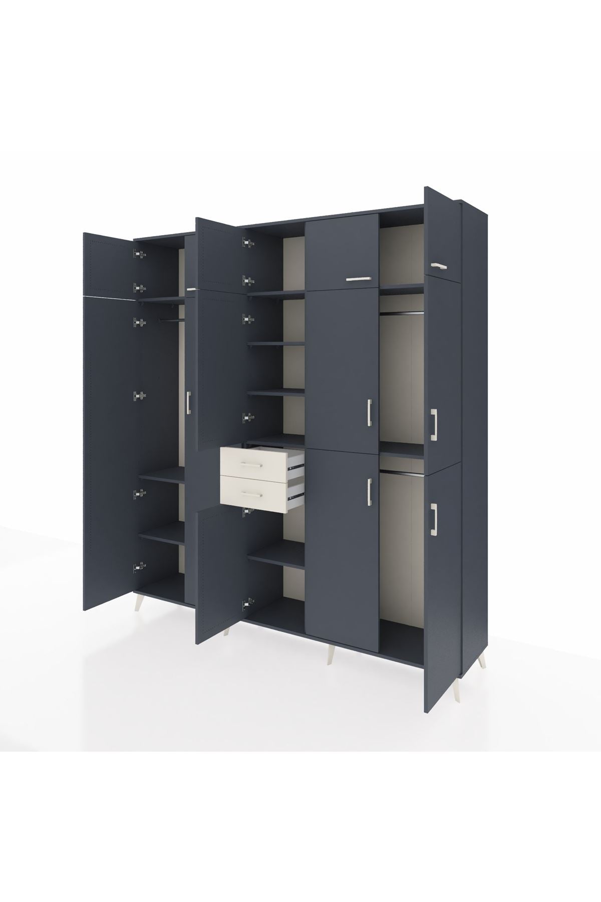 Hyperion Dolap 10 Raflı 2 Çekmeceli 3 Askılı 220x44x243 Antrasit-Antrasit/Aytaşı