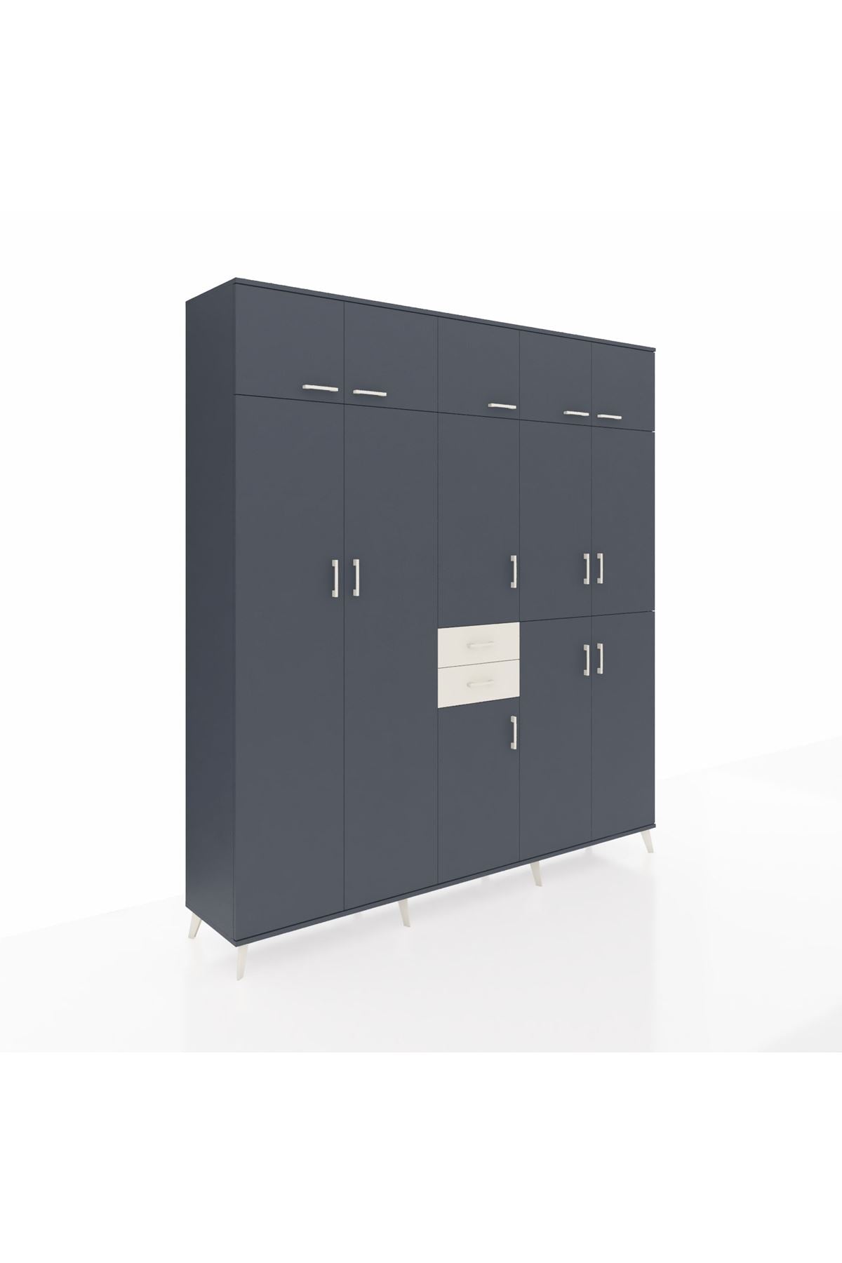 Hyperion Dolap 10 Raflı 2 Çekmeceli 3 Askılı 220x44x243 Antrasit-Antrasit/Aytaşı