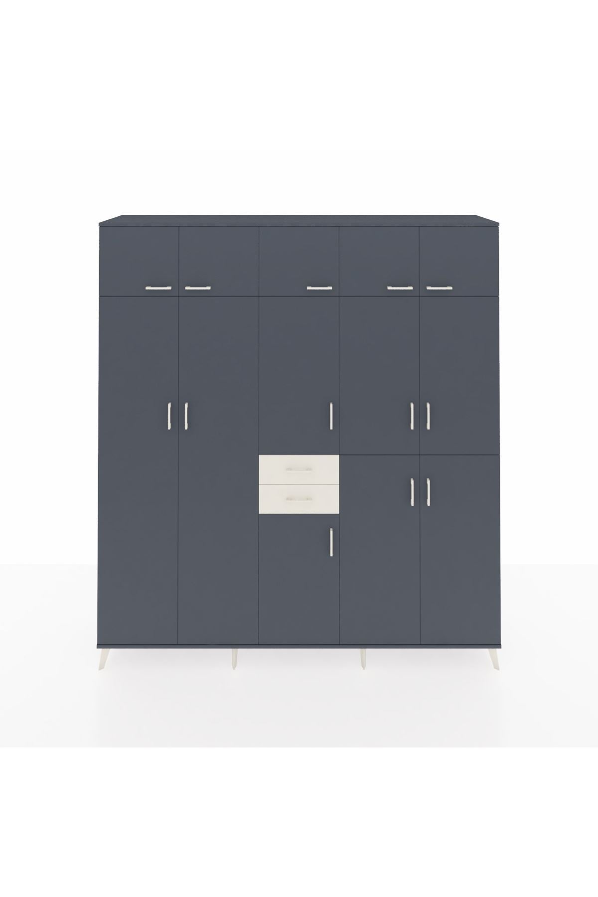 Hyperion Dolap 10 Raflı 2 Çekmeceli 3 Askılı 220x44x243 Antrasit-Antrasit/Aytaşı