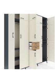 Hyperion Dolap 10 Raflı 2 Çekmeceli 3 Askılı 220x44x243 Antrasit-Aytaşı/Çam